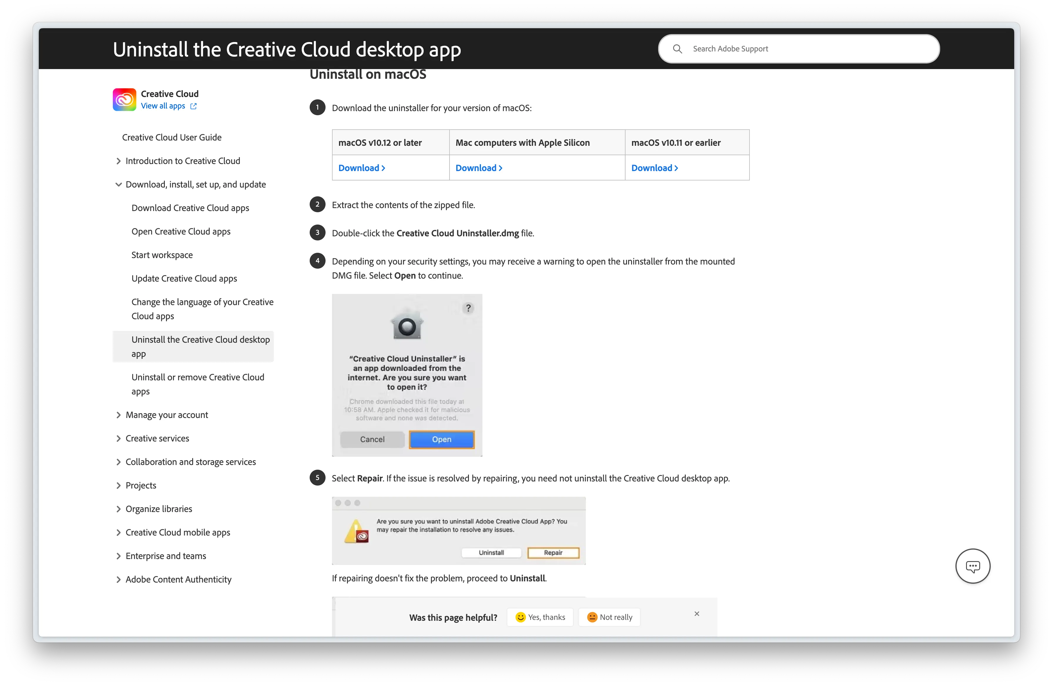 Uninstall the Creative Cloud desktop app